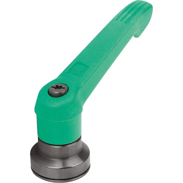 Adjustable Handle W Clamp Force Intensif Size:3, M10, Plastic Green Ral6032, Comp:Steel Blk Oxidized